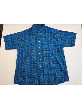 Gant Mens Heritage Twill Blue Plaid Short Sleeve Button-Up Shirt XL